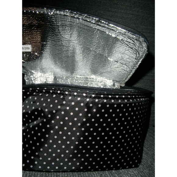 NEW (LOT X 2) INSULATED COOLER BAGS, STRAP, BLACK POLKA DOTS (8.5" X 5" X 6.5") - Picture 7 of 7
